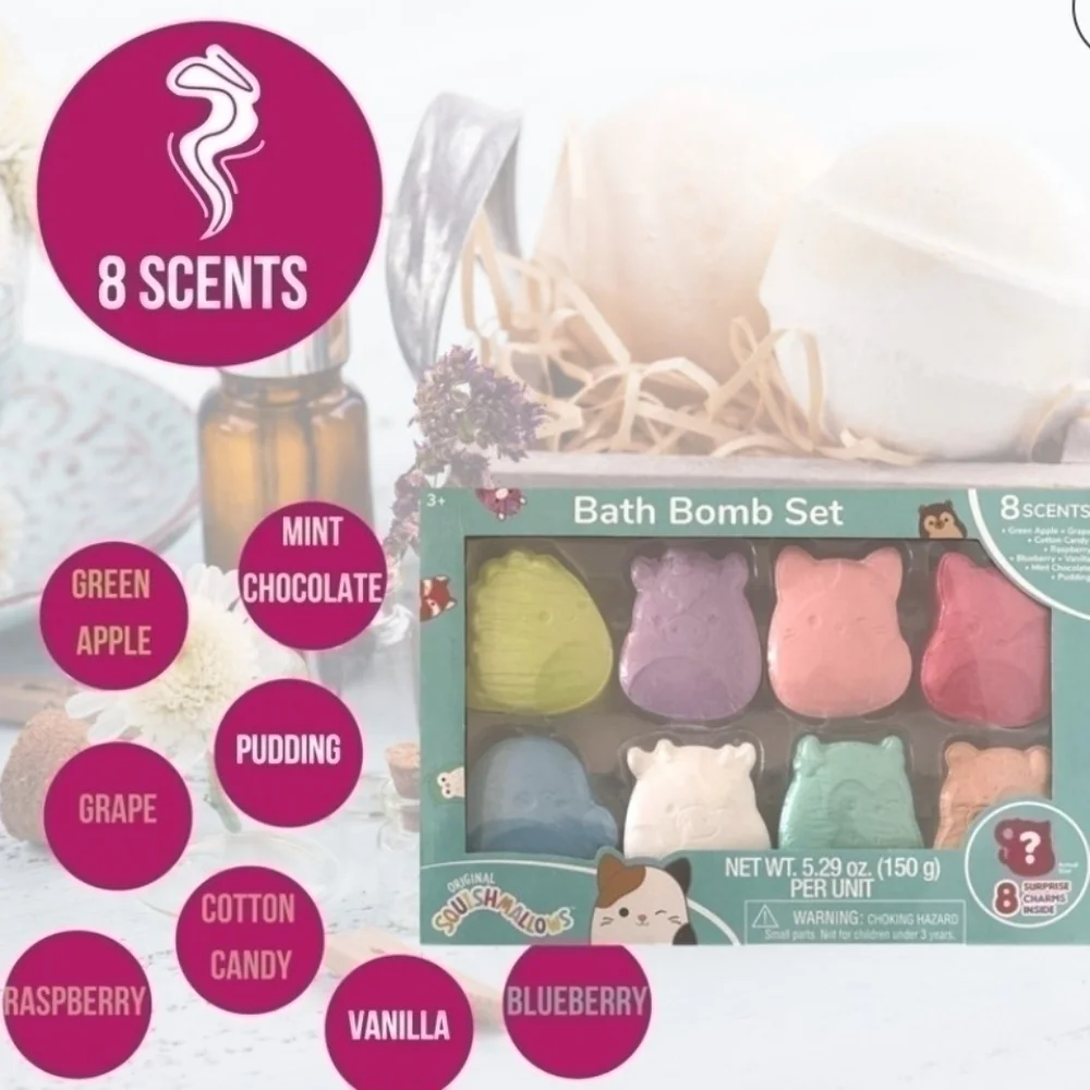 🛑 2 / $40 Sale! Squishmallow Bath Bomb Set (8 Count) with Surprise Charms NWT